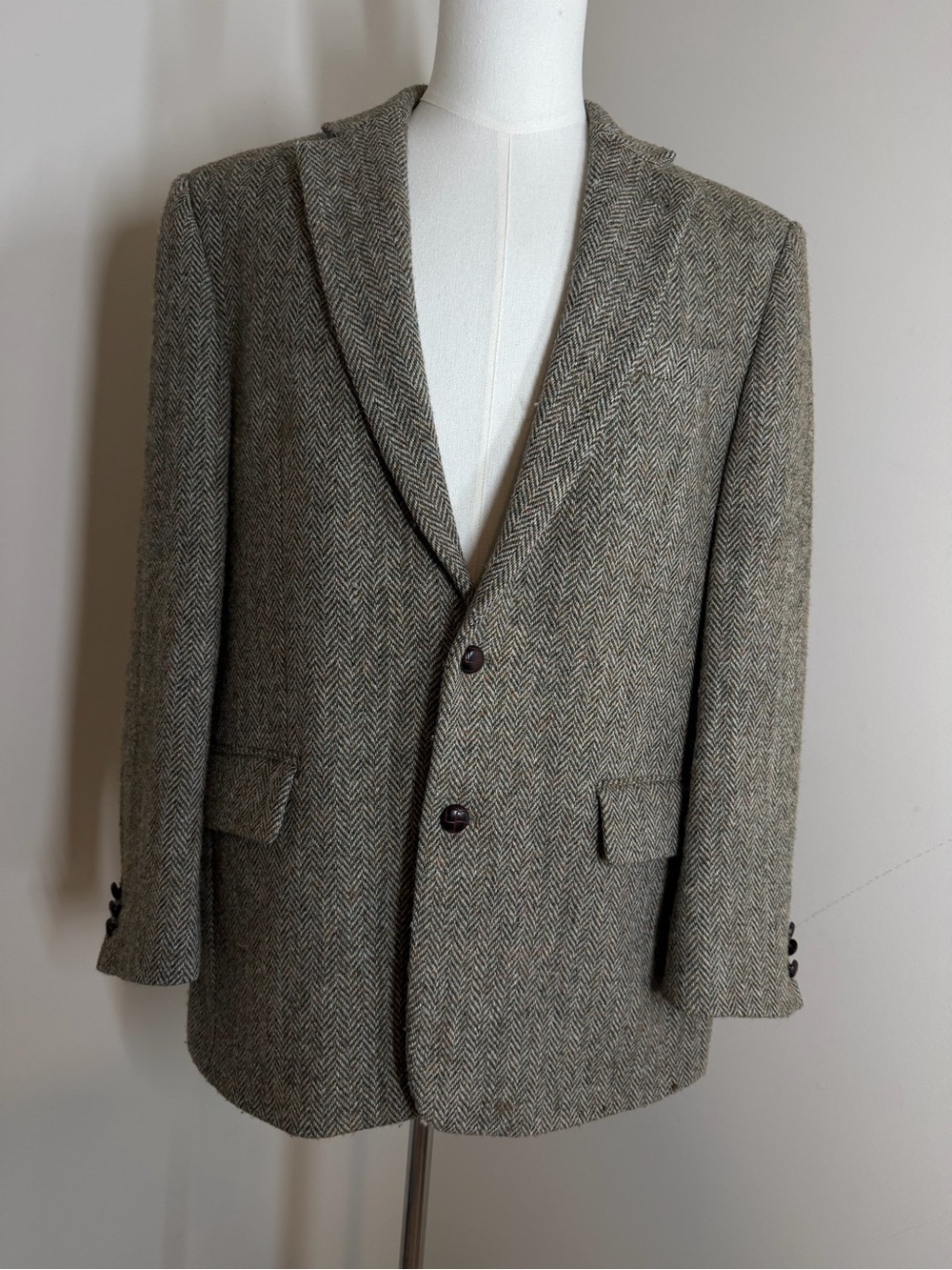 Vtg Harris Tweed Men’s Brown Olive Wool- SZ 42R- Herringbone Blazer Coat Jacket